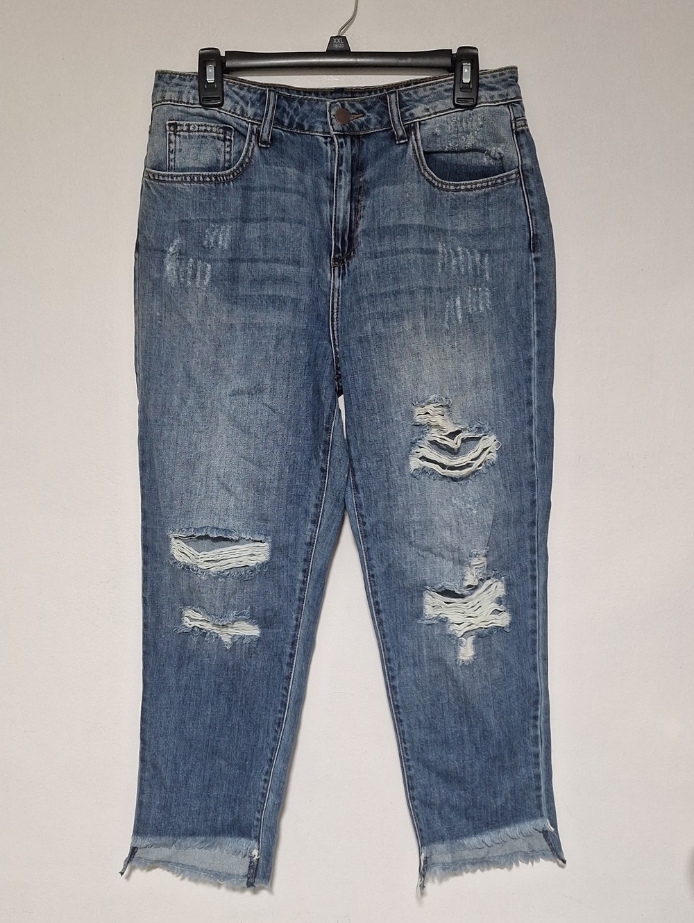 Fashion Nova Distressed Blue Cropped Jeans Raw Hem